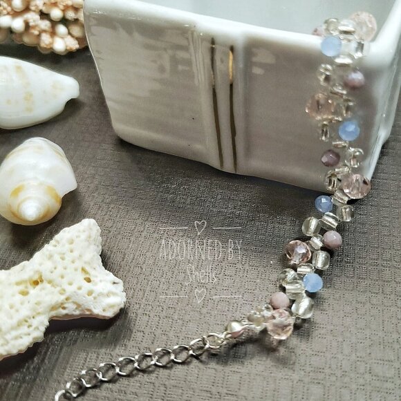 Aqua Mauve Crystals Beaded Bracelet, Non-Tarnish Minimalist Dainty Jewelry - Picture 8 of 10